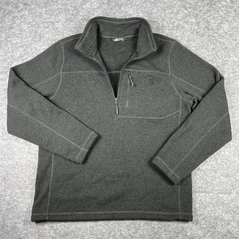 The North Face Fleece Pullover Mens L Gray Gordon Lyons Quarter Zip Sherpa Lined